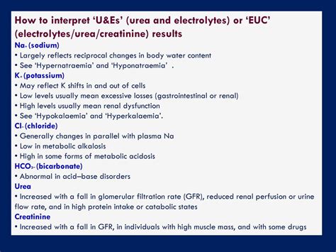 When to order and how to interpret U&Es (urea and electrolytes) .